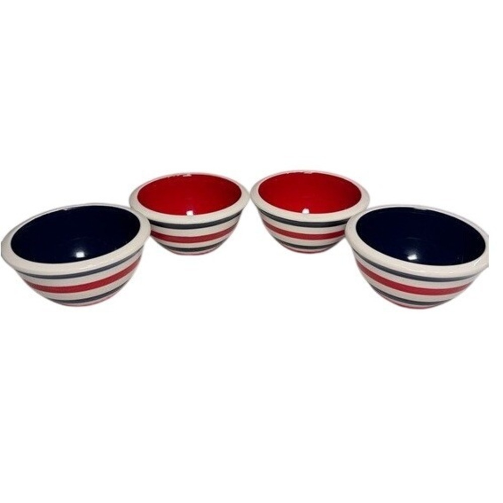 Terramoto Ceramic Set of 4 Small Prep Ramekin Bowls Red White Blue Americana 4th